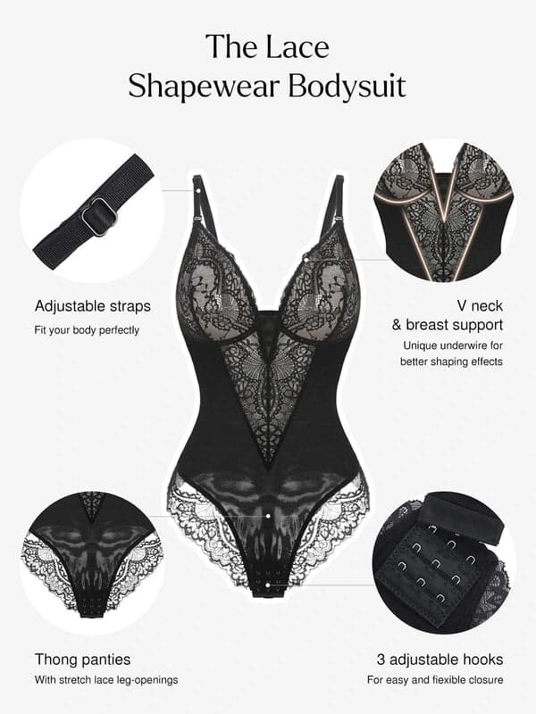 Seamless Lace V-Neck Shapewear Bodysuit - Image 61