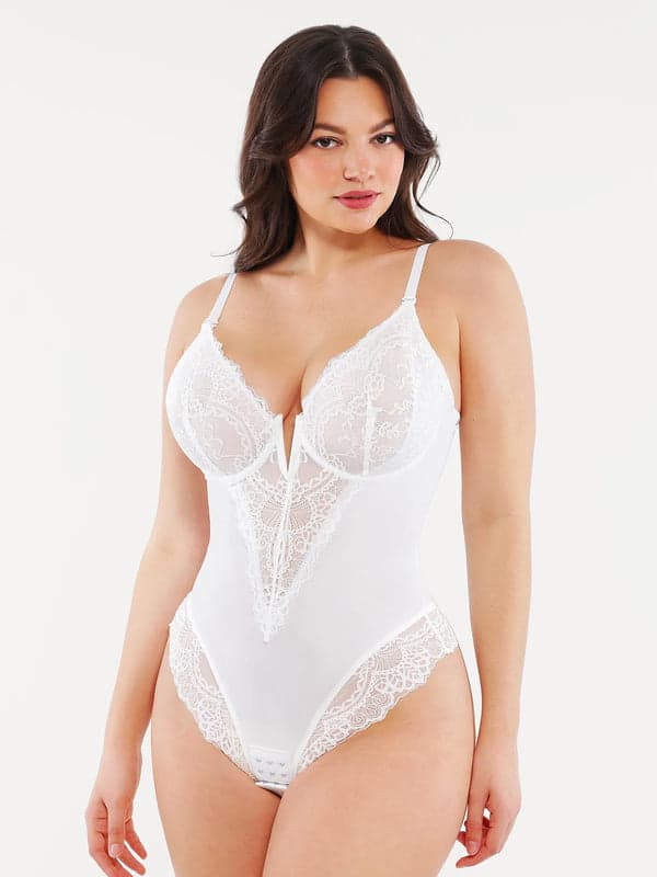 Seamless Lace V-Neck Shapewear Bodysuit - Image 64