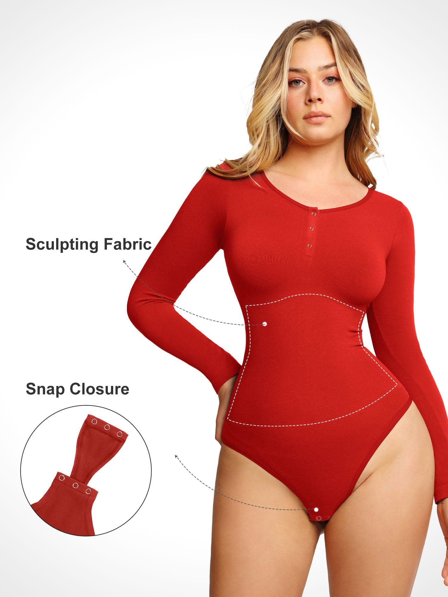 Shapewear Seamless Modal Long Sleeve Henley Bodysuit - Image 11