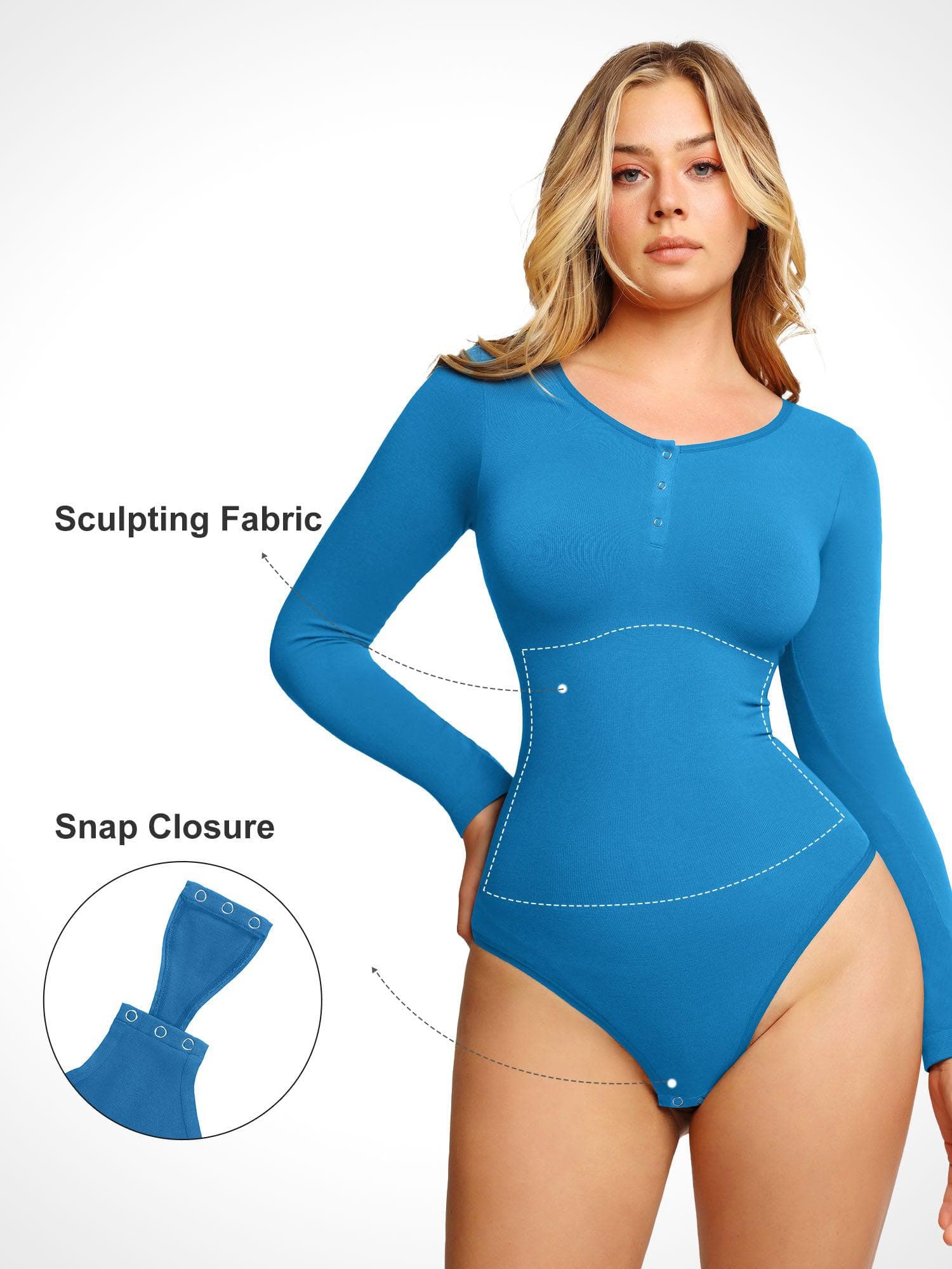 Shapewear Seamless Modal Long Sleeve Henley Bodysuit - Image 17