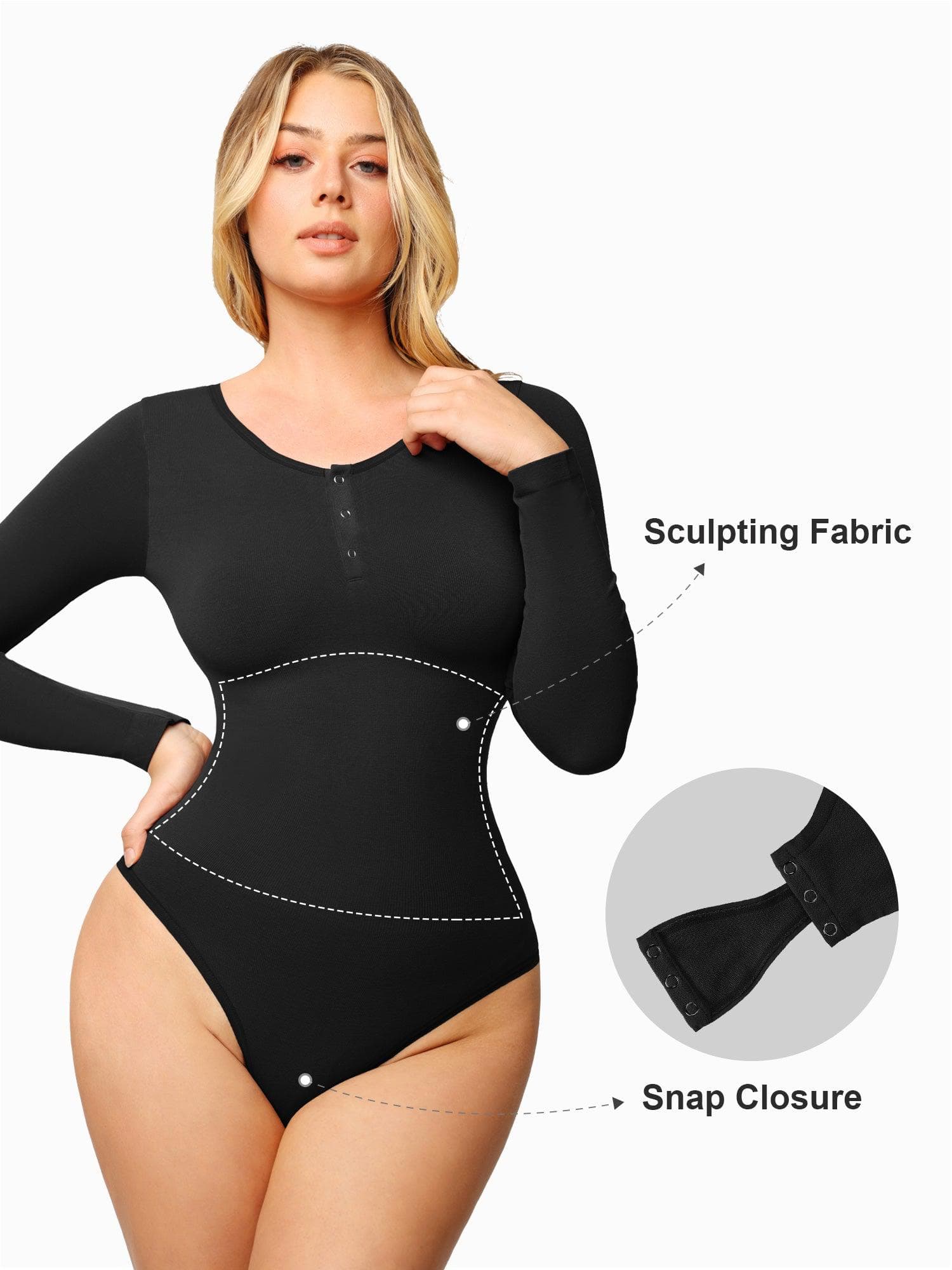 Shapewear Seamless Modal Long Sleeve Henley Bodysuit - Image 3