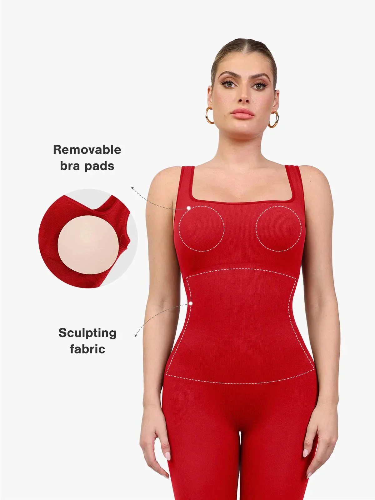 Shapewear Seamless Square Neck Tank Workout Jumpsuit - Image 16