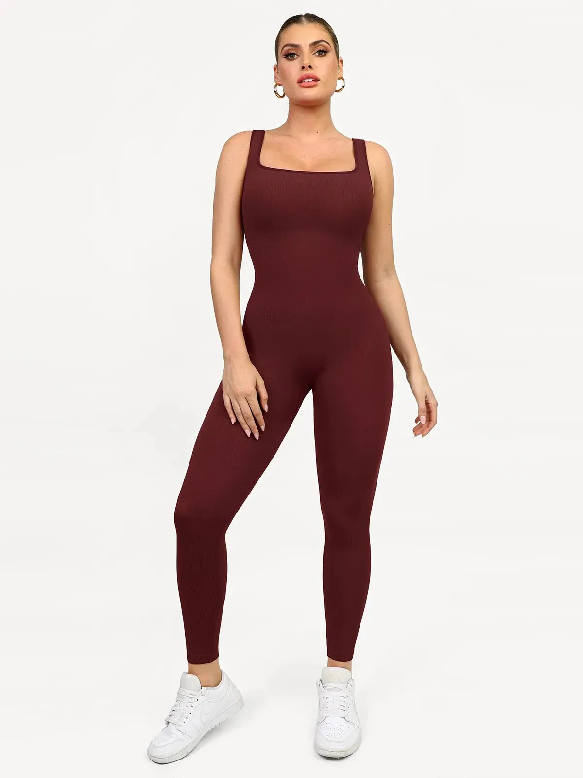 Shapewear Seamless Square Neck Tank Workout Jumpsuit - Image 32
