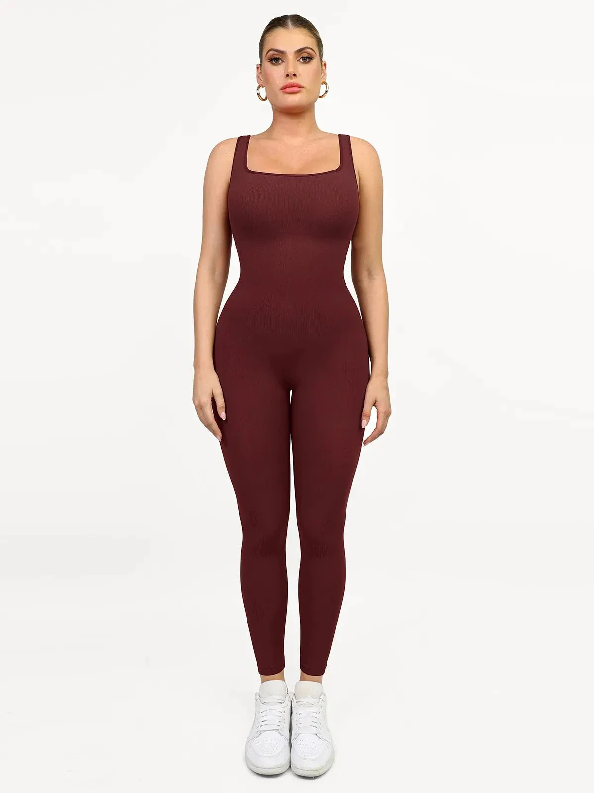 Shapewear Seamless Square Neck Tank Workout Jumpsuit - Image 35