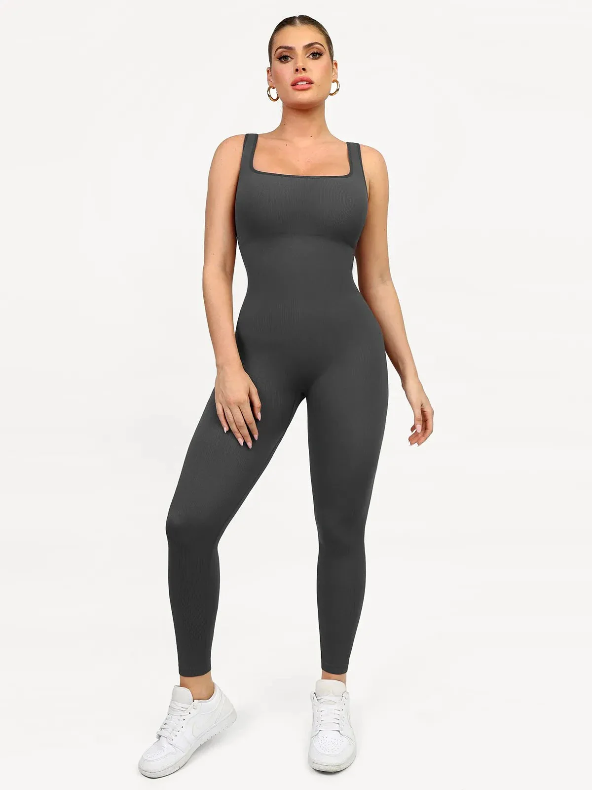 Shapewear Seamless Square Neck Tank Workout Jumpsuit - Image 43