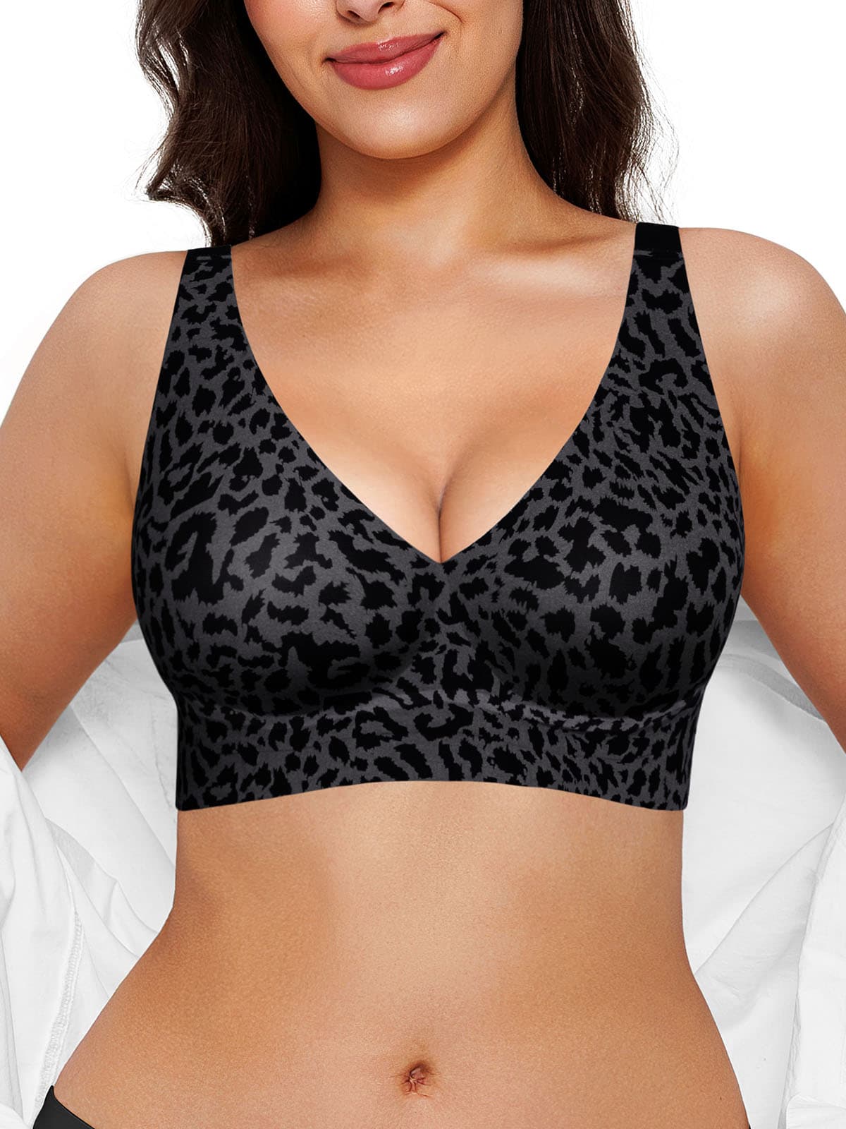 Seamless Wireless Jelly Leopard Contour Minimizer Support Bra - Image 10