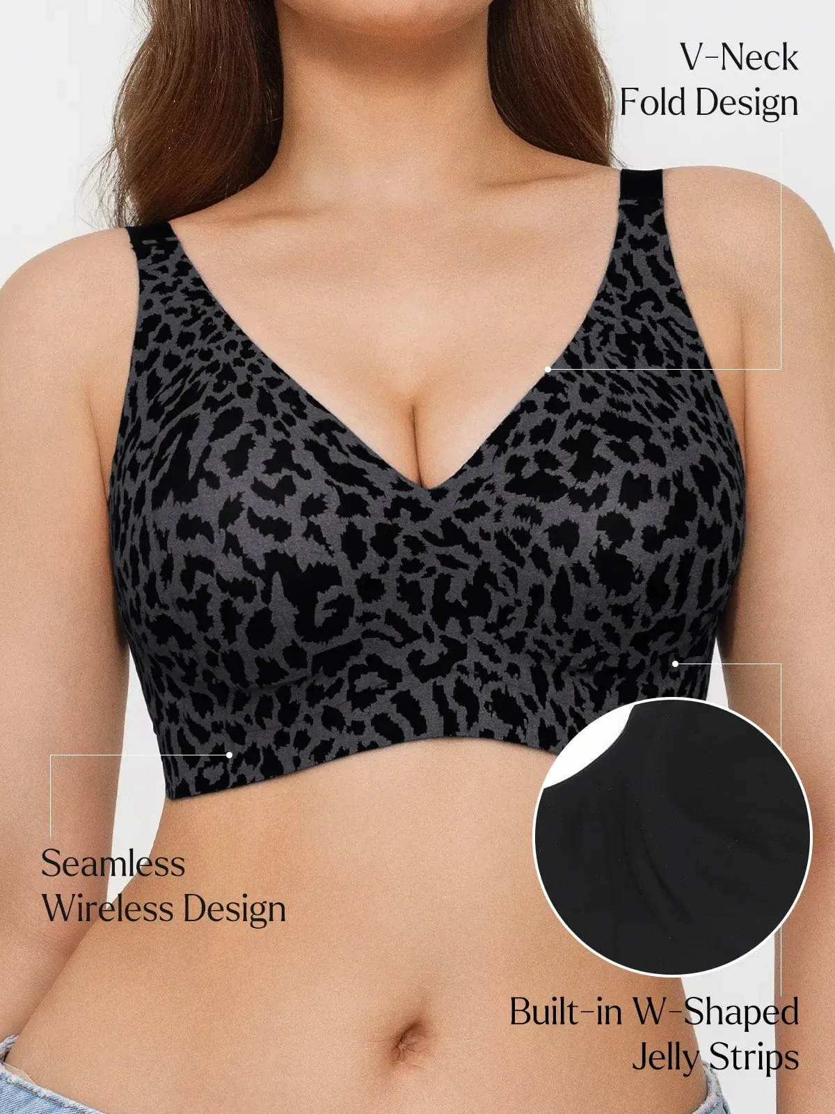 Seamless Wireless Jelly Leopard Contour Minimizer Support Bra - Image 11