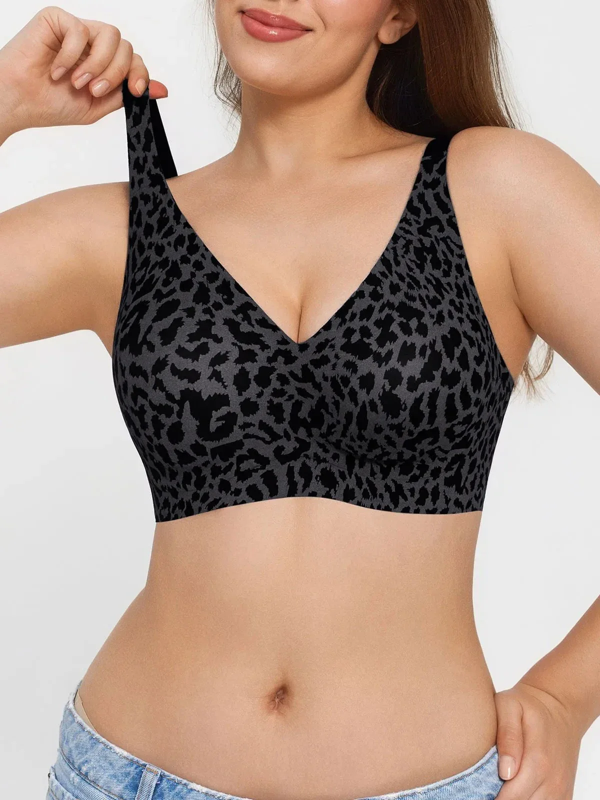 Seamless Wireless Jelly Leopard Contour Minimizer Support Bra - Image 15