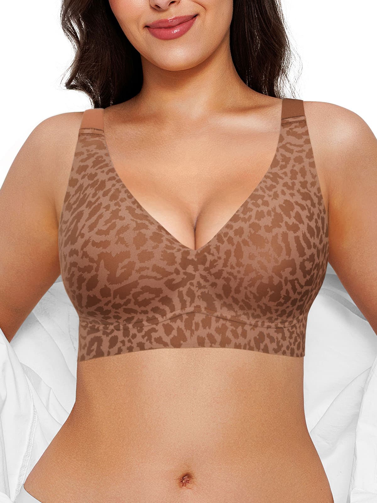 Seamless Wireless Jelly Leopard Contour Minimizer Support Bra - Image 17