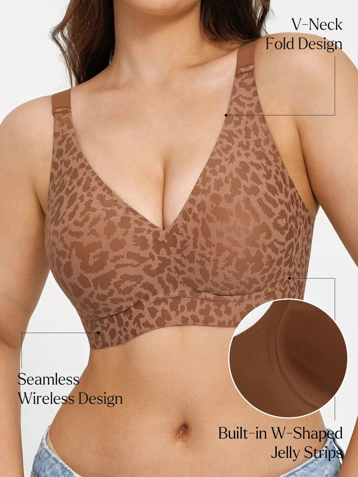 Seamless Wireless Jelly Leopard Contour Minimizer Support Bra - Image 18