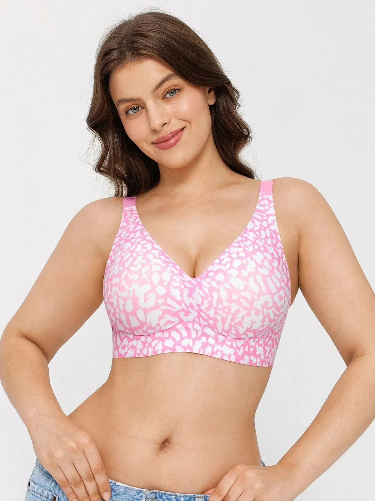 Seamless Wireless Jelly Leopard Contour Minimizer Support Bra - Image 32
