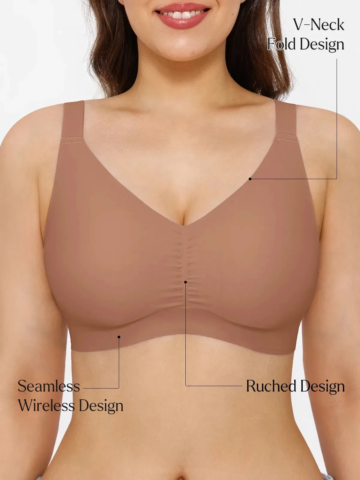 Seamless Wireless Ruched Comfort Minimizer Bra - Image 2