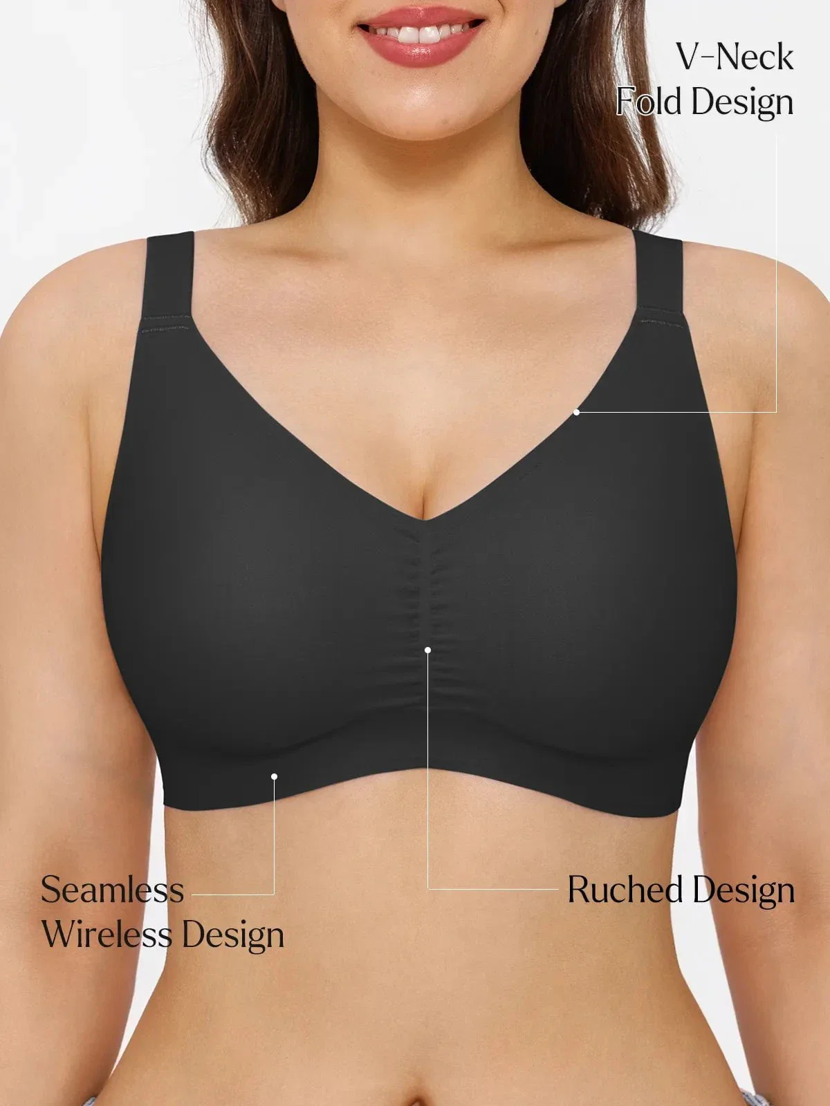 Seamless Wireless Ruched Comfort Minimizer Bra - Image 7