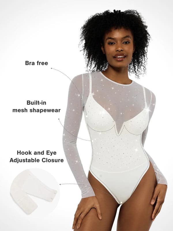 Sequin Cowl Neck Chain Detail Sculpting Bodysuit - Image 22