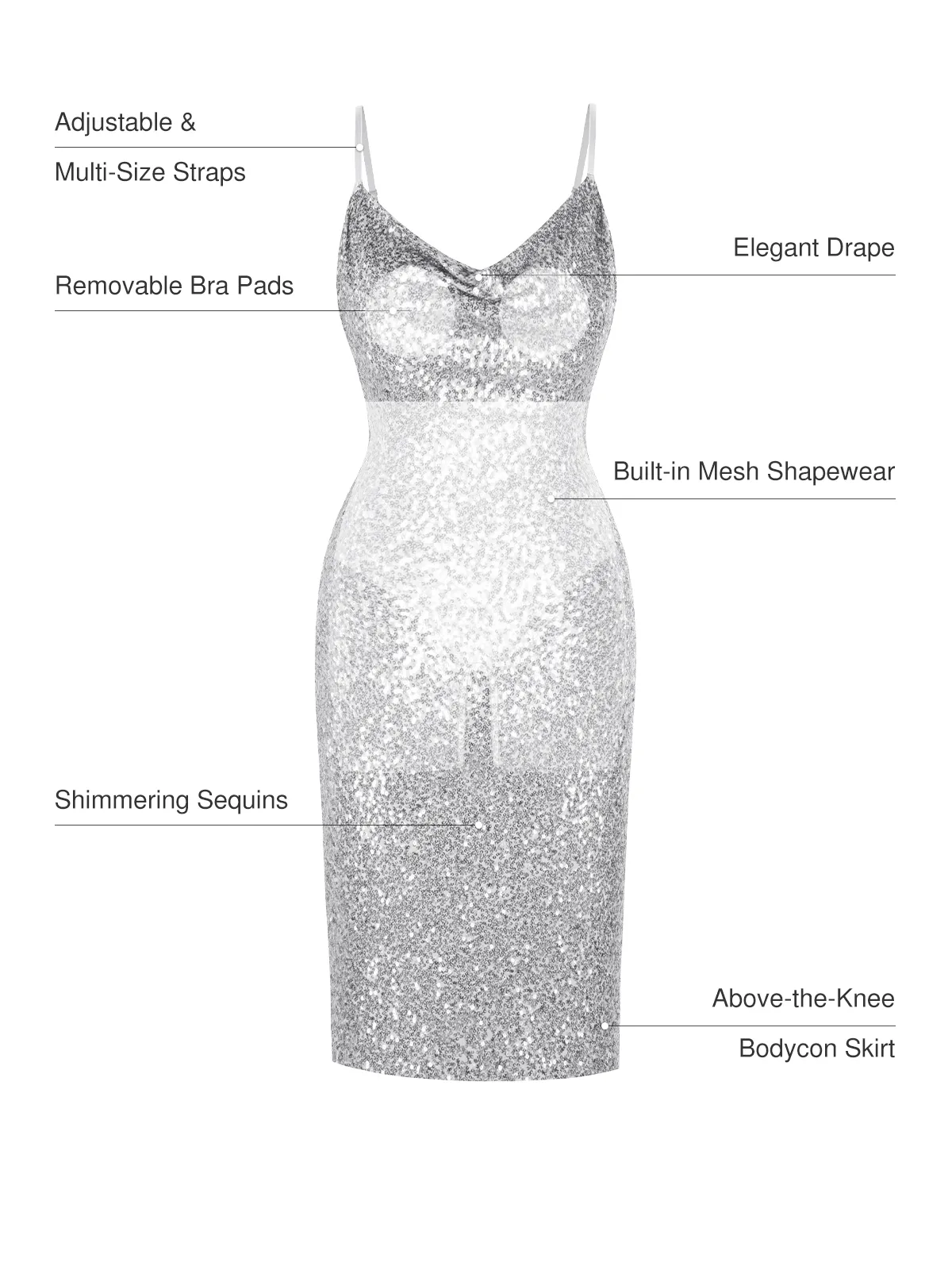 Sequin Cowl Neck Sculpting Mini Dress - Image 14