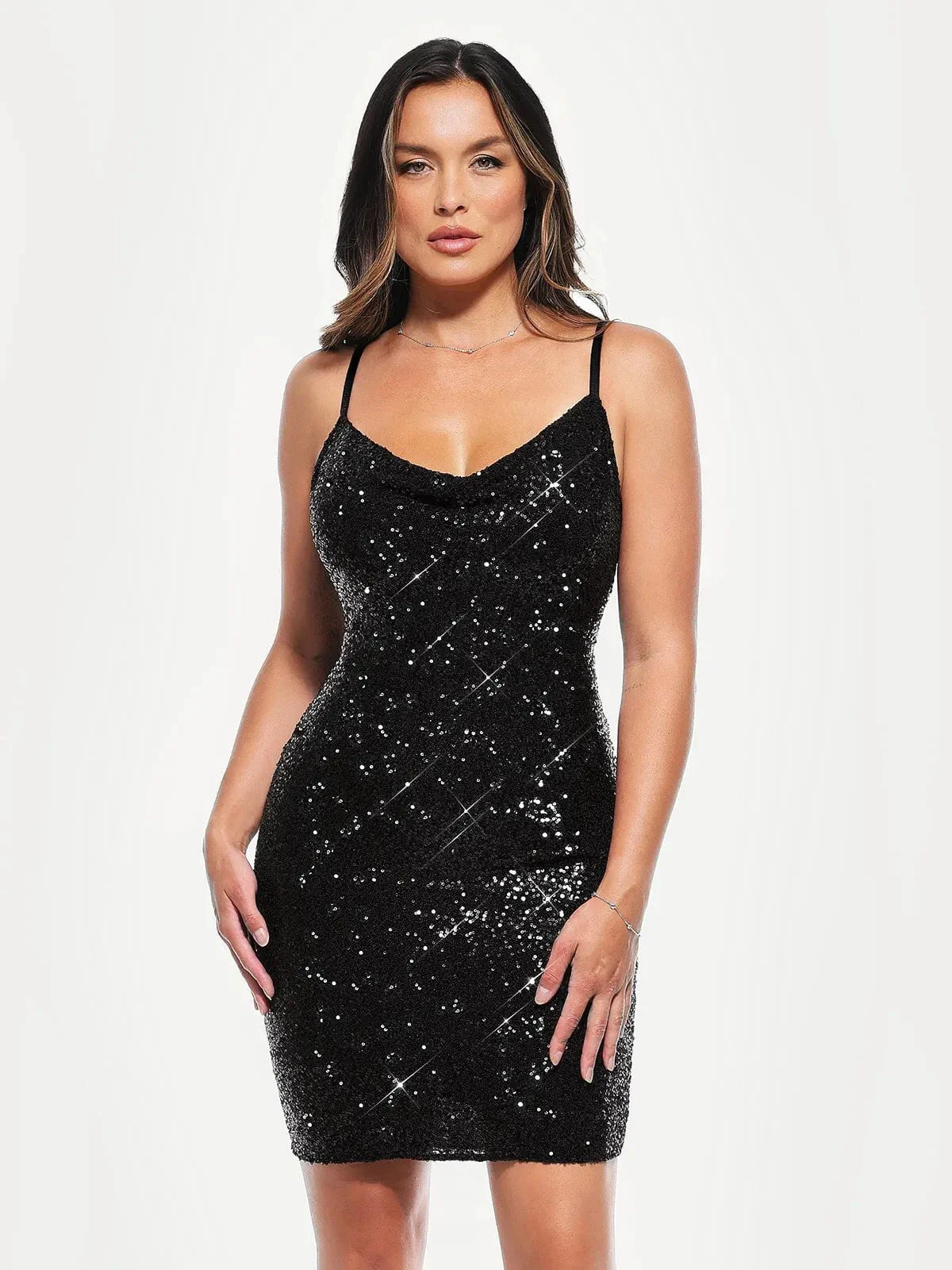 Sequin Cowl Neck Sculpting Mini Dress - Image 22