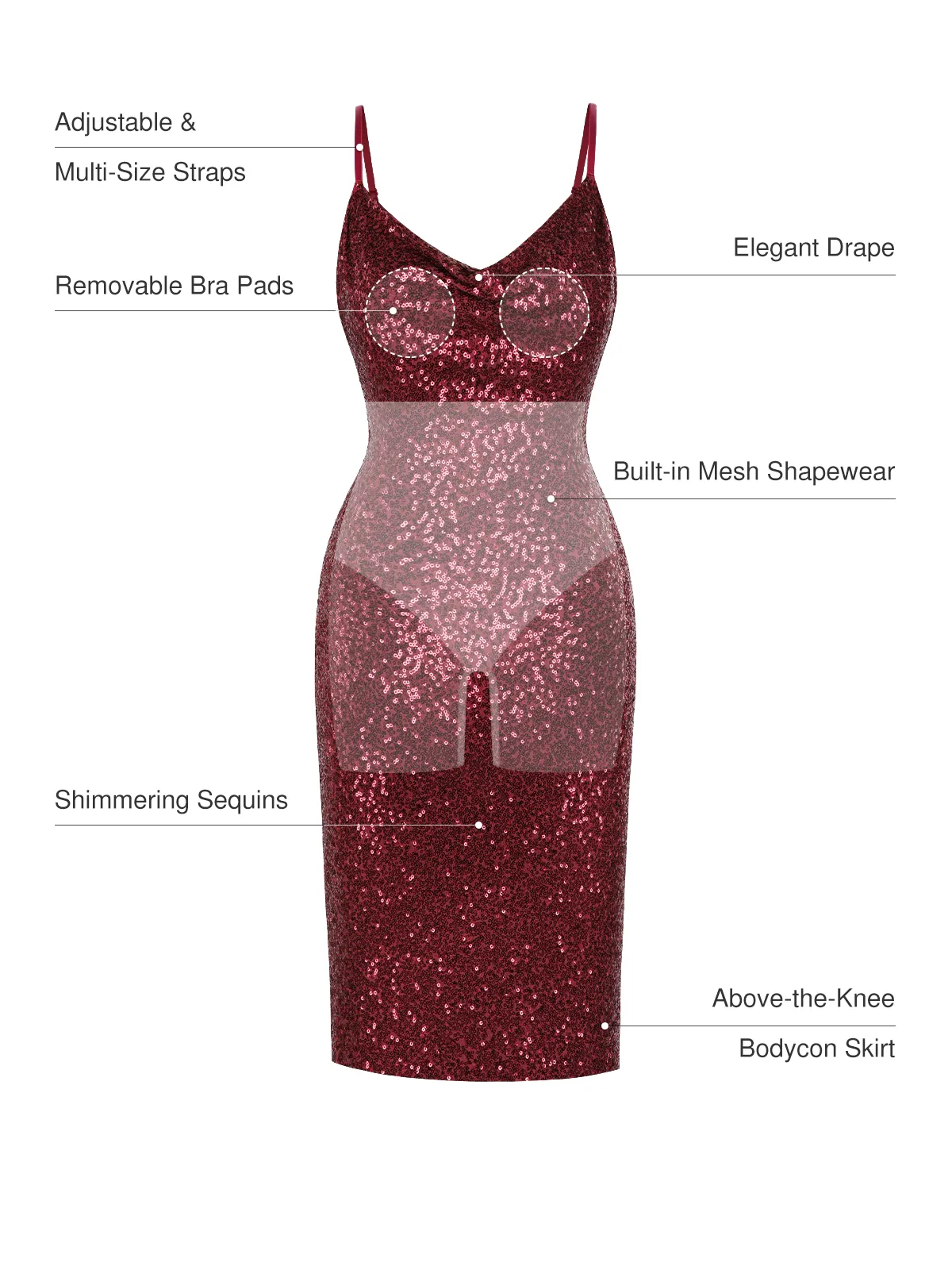 Sequin Cowl Neck Sculpting Mini Dress - Image 3