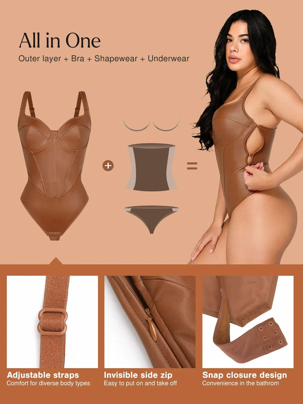 Sexy Faux Leather Corset Tank Bodysuit - Image 12