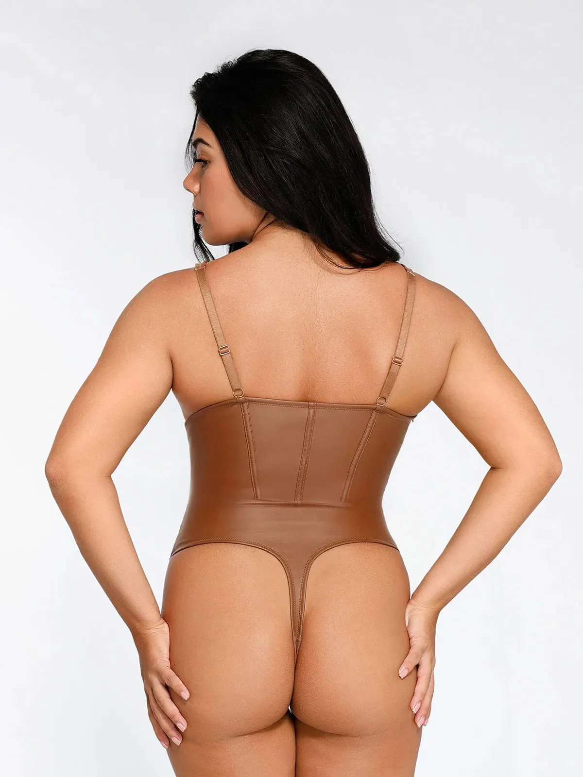 Sexy Faux Leather Corset Tank Bodysuit - Image 15