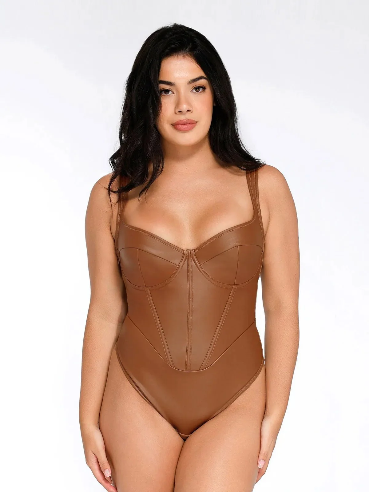Sexy Faux Leather Corset Tank Bodysuit - Image 16