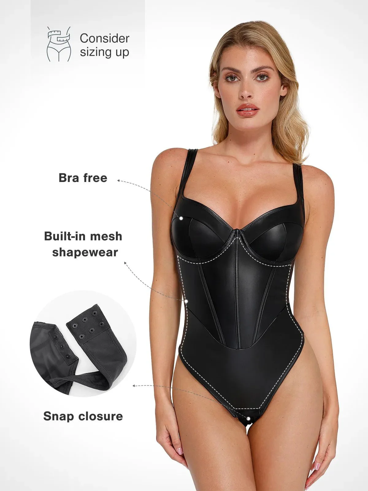 Sexy Faux Leather Corset Tank Bodysuit - Image 2