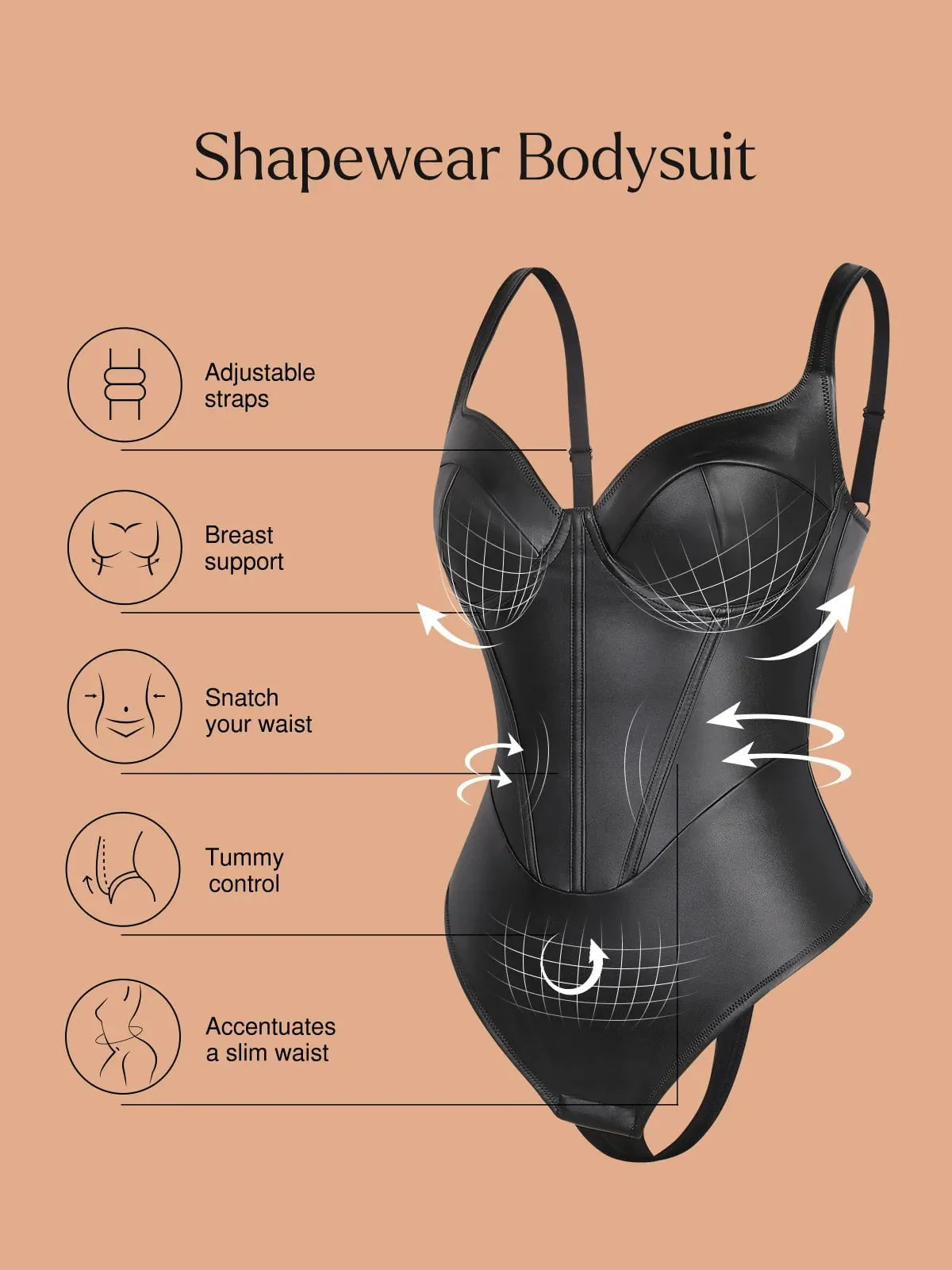 Sexy Faux Leather Corset Tank Bodysuit - Image 3