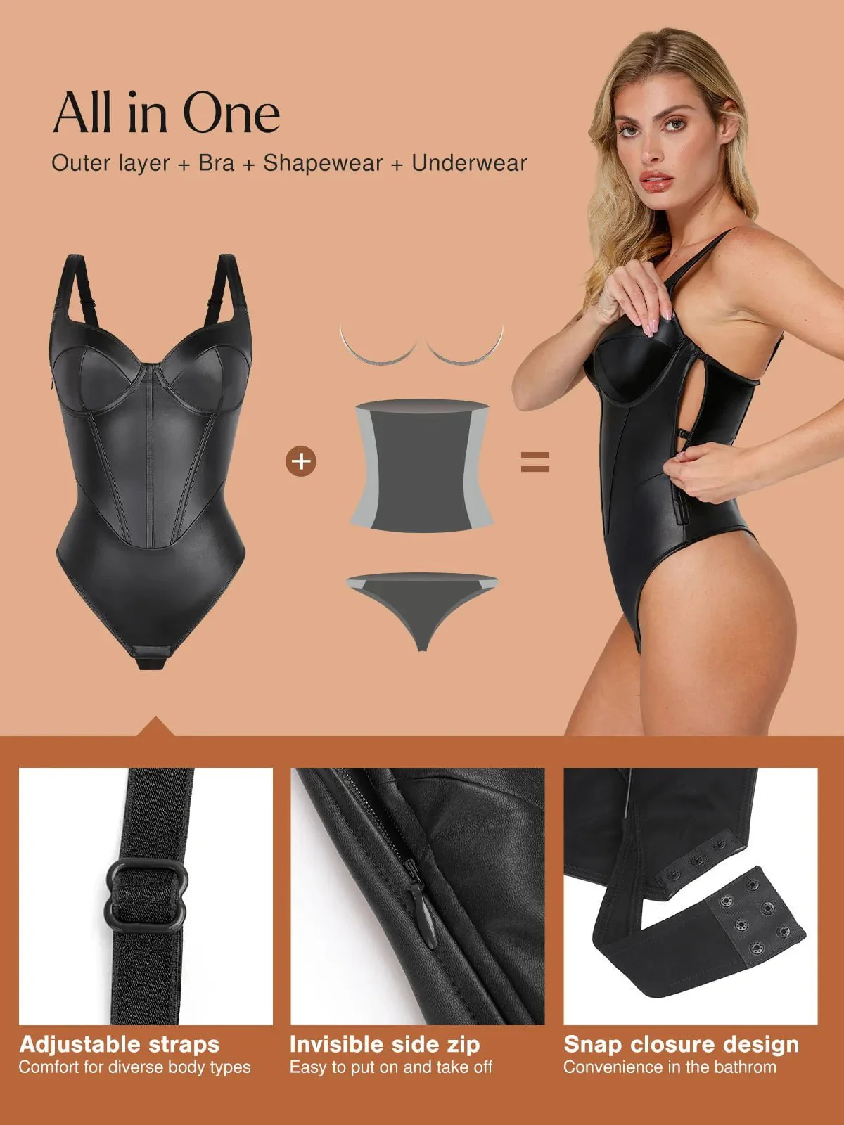 Sexy Faux Leather Corset Tank Bodysuit - Image 4