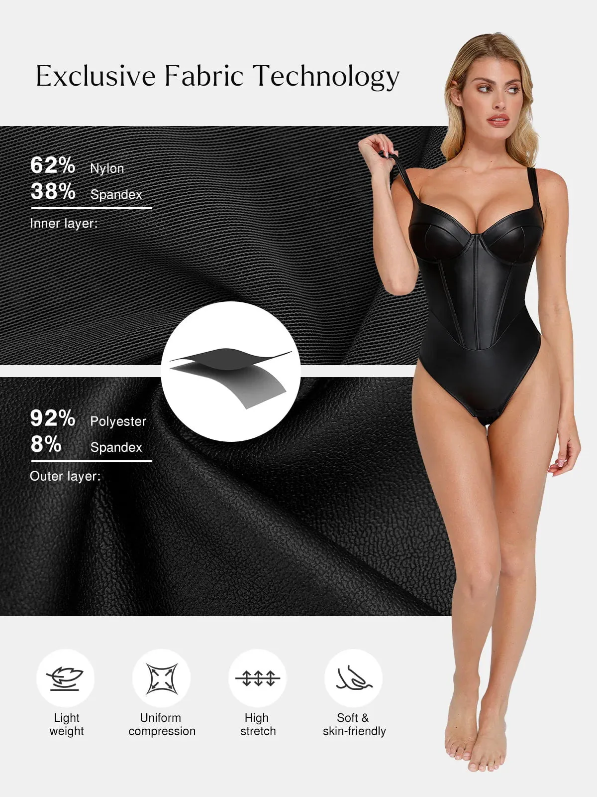 Sexy Faux Leather Corset Tank Bodysuit - Image 5