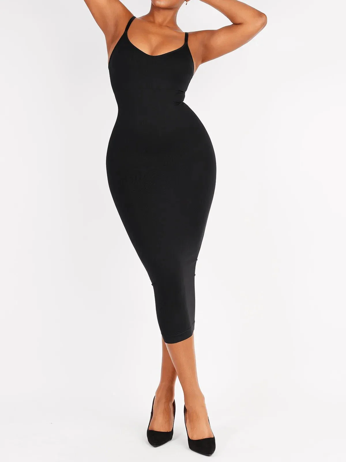 Shaper Eco-Friendly Spaghetti Strap V-Neck Seamless Dress - Image 13