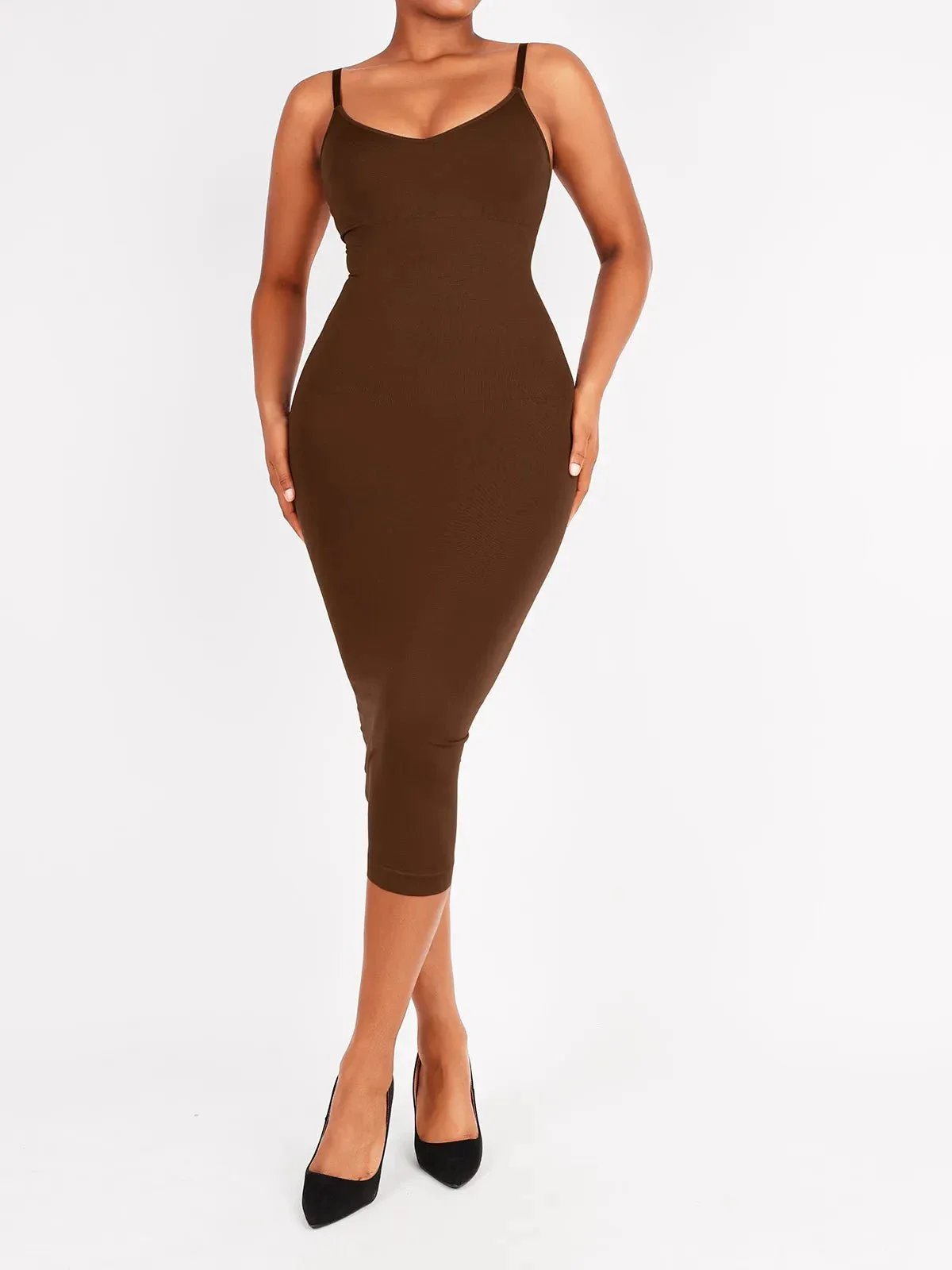 Shaper Eco-Friendly Spaghetti Strap V-Neck Seamless Dress - Image 17