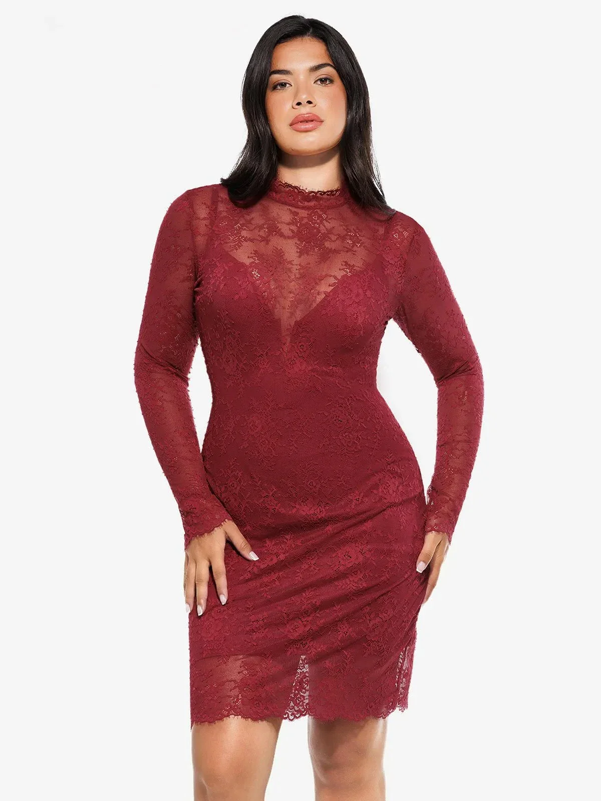 Shapewear 2-in-1 Lace Overlay Sculpting Dress - Image 41