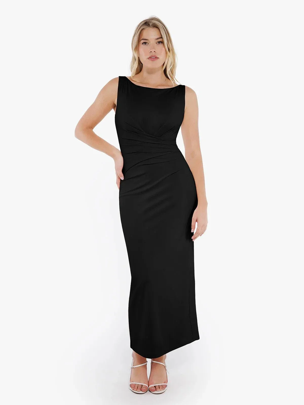 Shapewear Boatneck Draped Sculpting Maxi Dress - Image 20