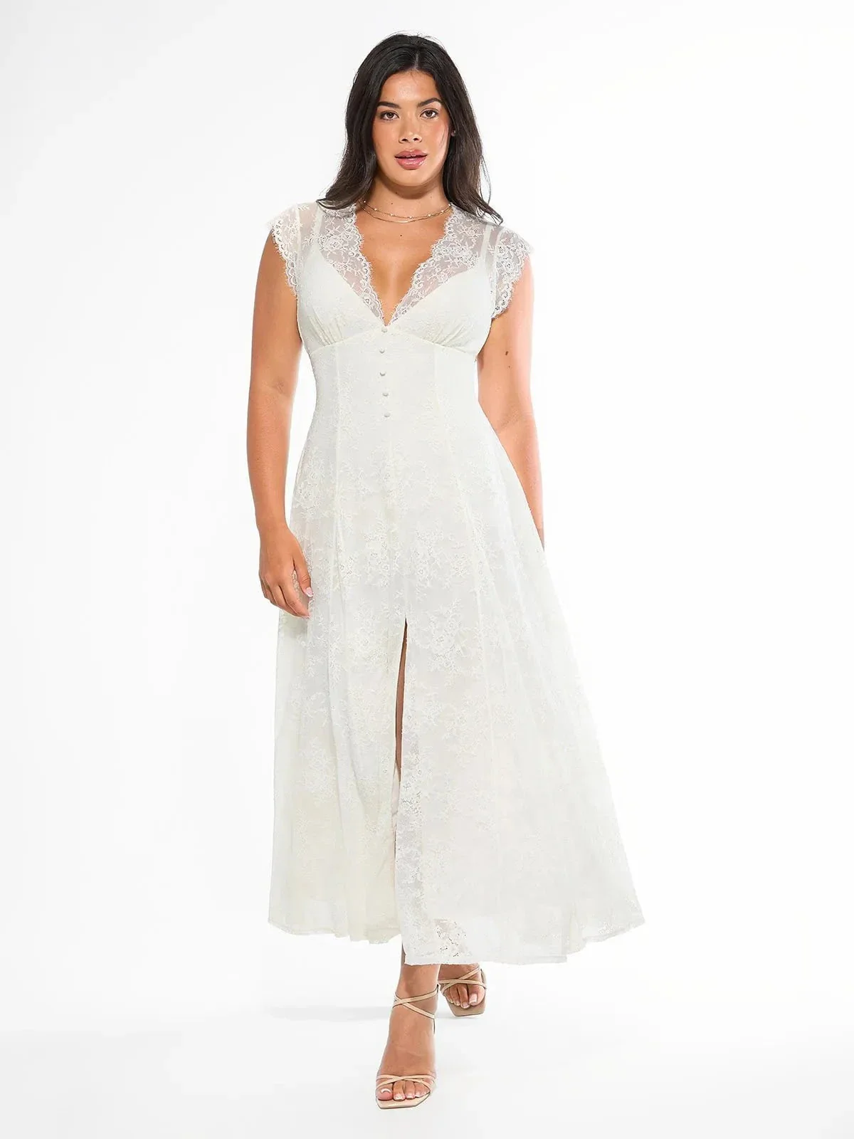 Shapewear Boho Floral Lace Front Slit Maxi Dress - Image 12