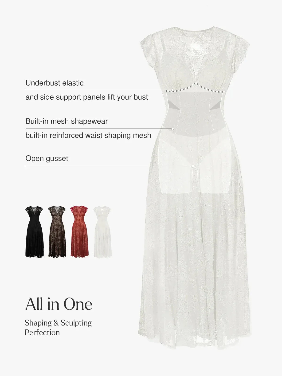 Shapewear Boho Floral Lace Front Slit Maxi Dress - Image 13
