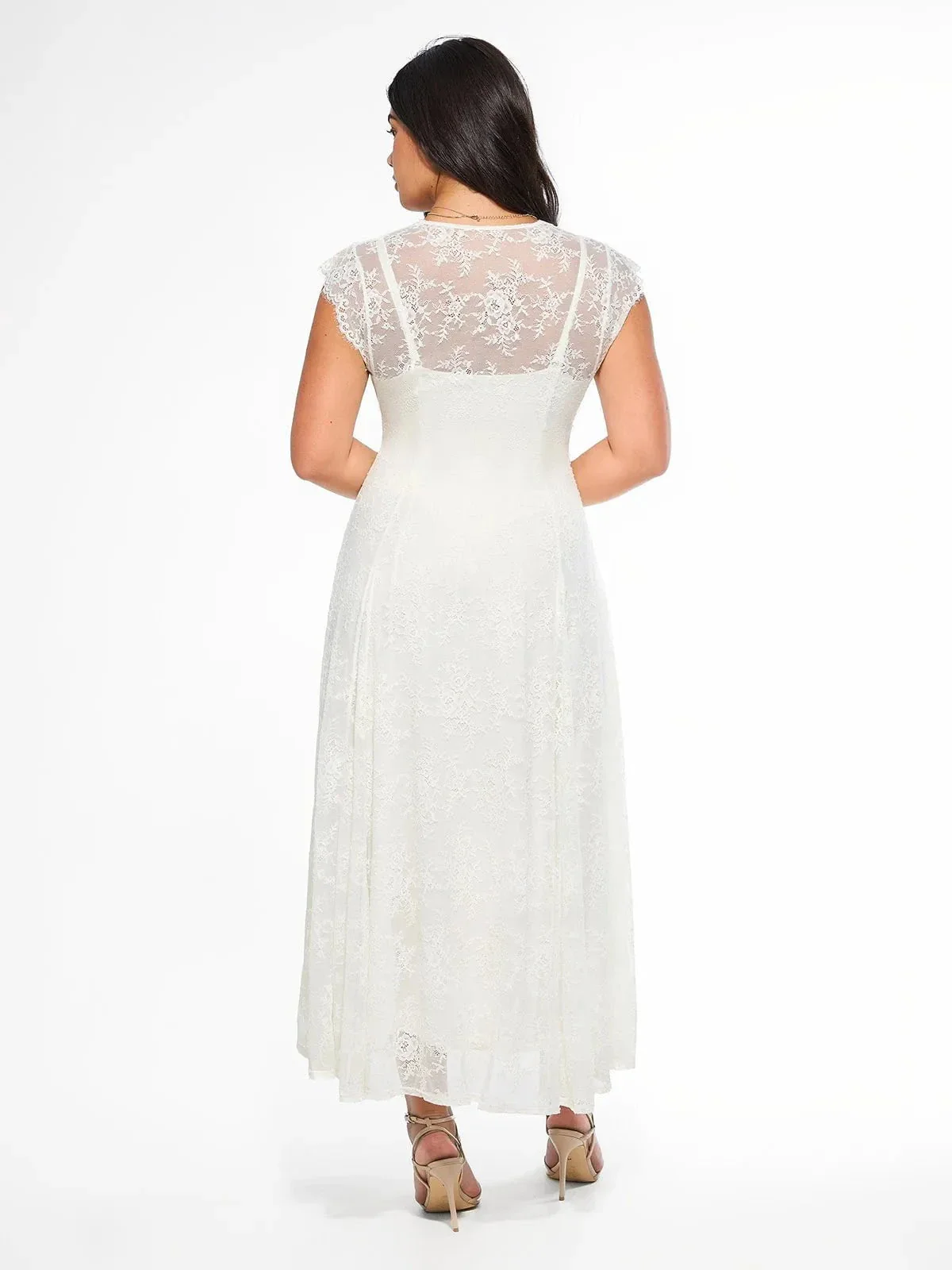 Shapewear Boho Floral Lace Front Slit Maxi Dress - Image 15