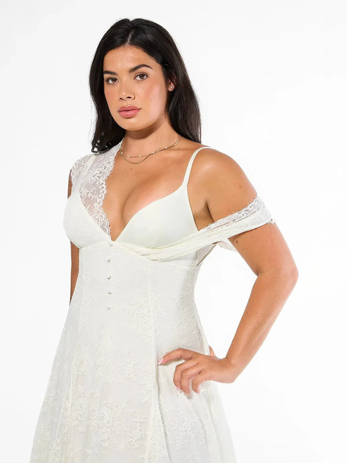 Shapewear Boho Floral Lace Front Slit Maxi Dress - Image 19