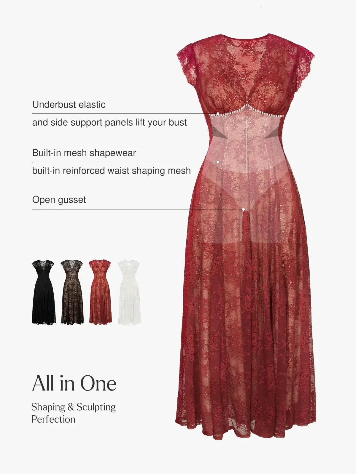 Shapewear Boho Floral Lace Front Slit Maxi Dress - Image 24