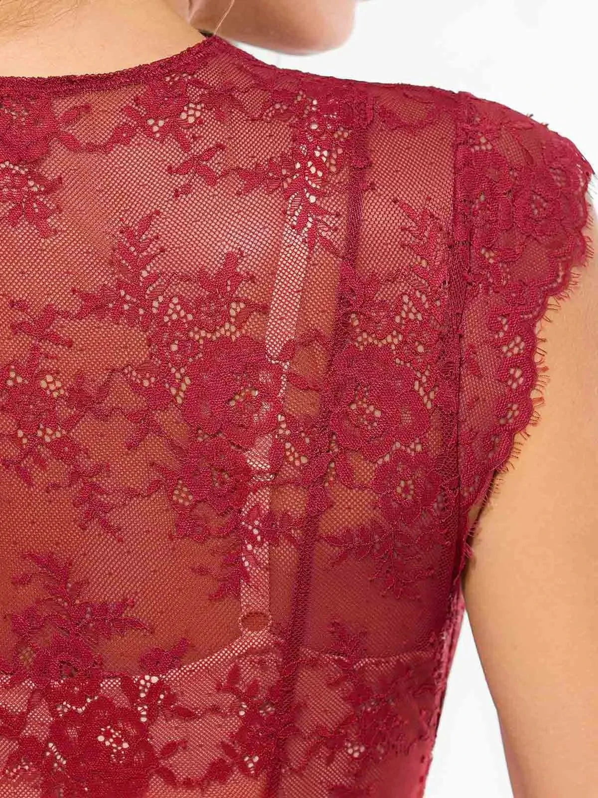 Shapewear Boho Floral Lace Front Slit Maxi Dress - Image 34
