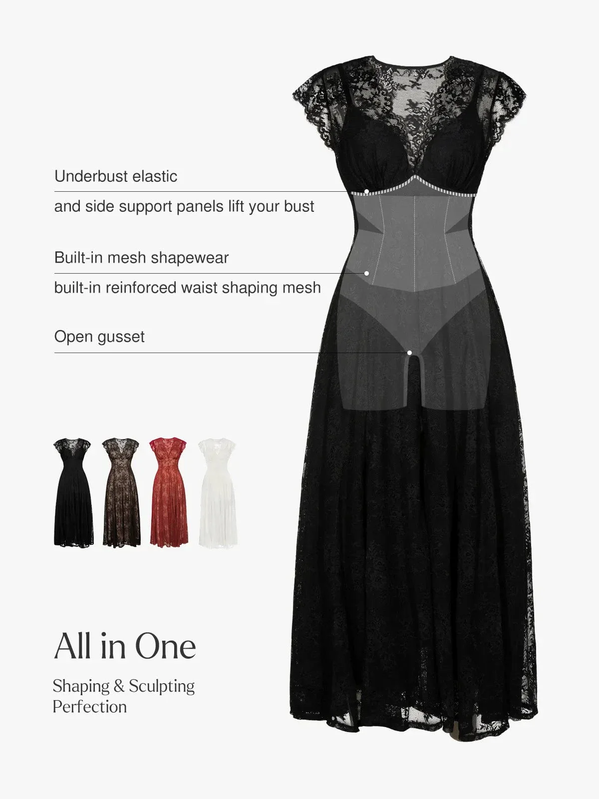 Shapewear Boho Floral Lace Front Slit Maxi Dress - Image 37