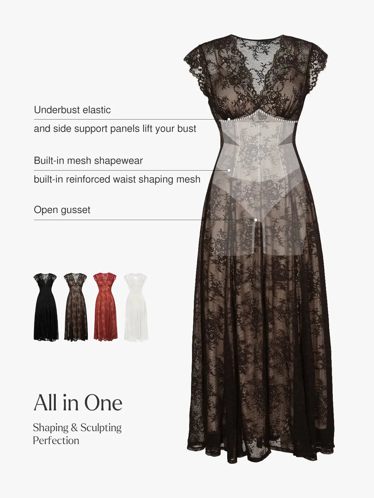 Shapewear Boho Floral Lace Front Slit Maxi Dress - Image 4