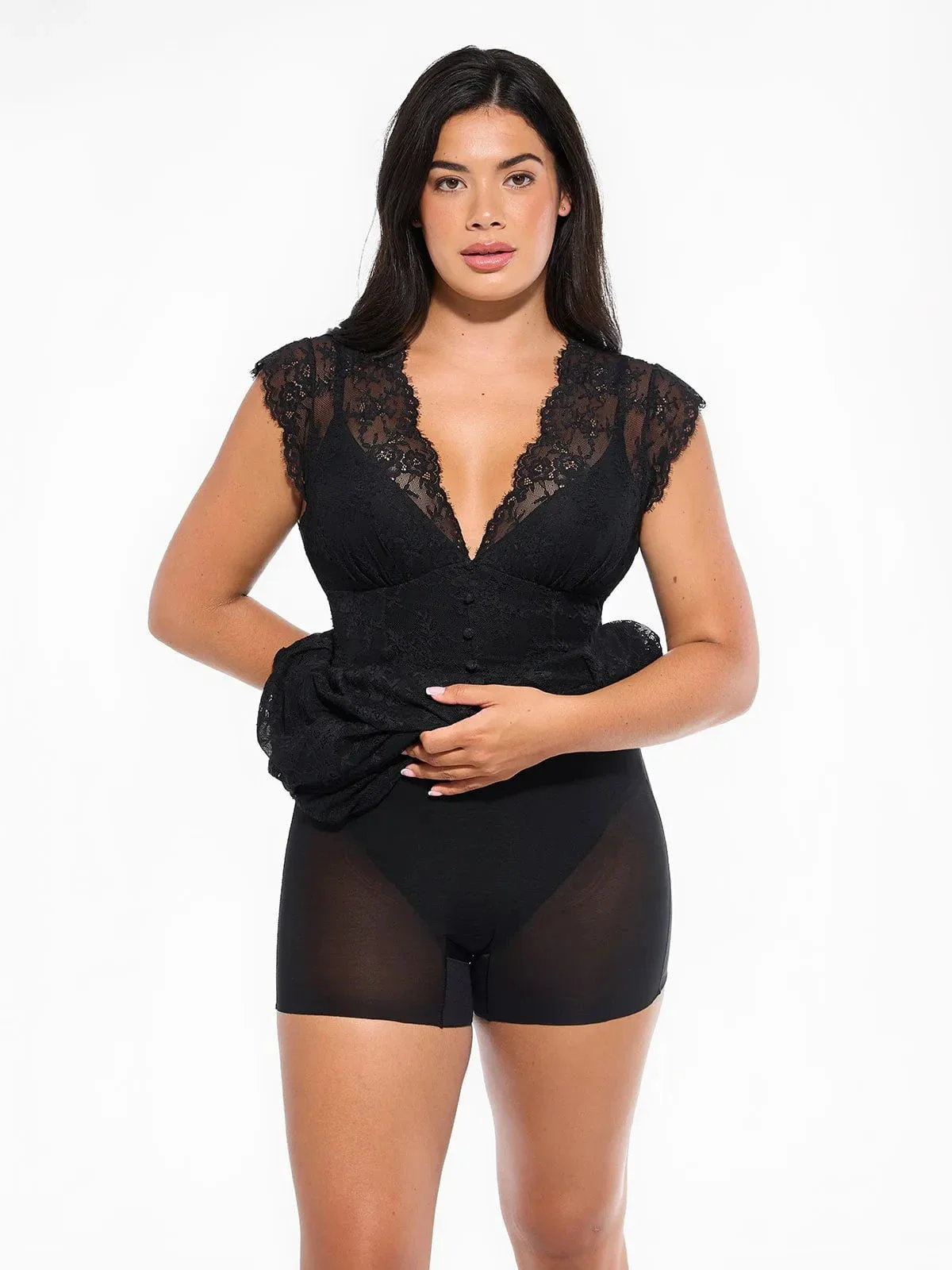 Shapewear Boho Floral Lace Front Slit Maxi Dress - Image 41