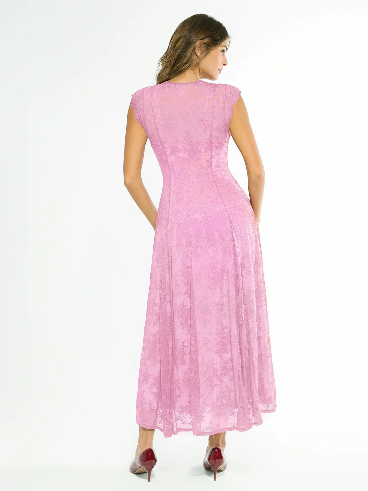 Shapewear Boho Floral Lace Front Slit Maxi Dress - Image 49