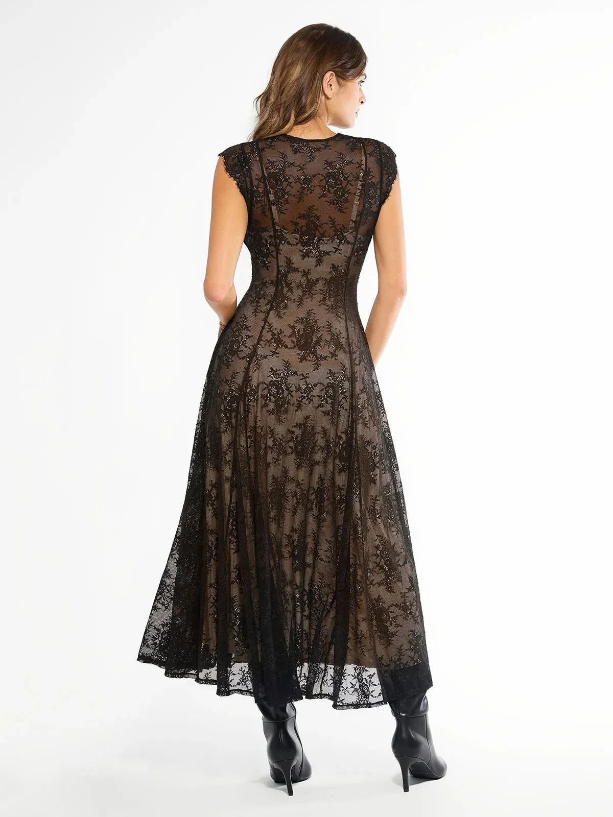 Shapewear Boho Floral Lace Front Slit Maxi Dress - Image 6