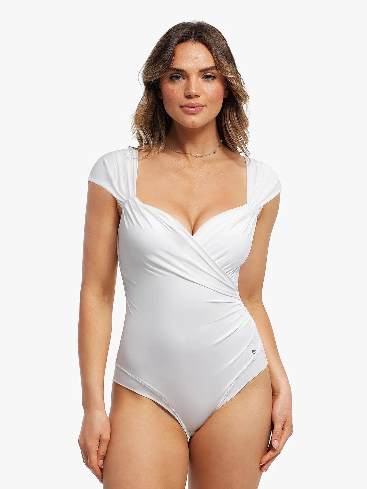 Shapewear Cap Sleeve Bodysuit Lace Fishtail Coverup Skirt Set - Image 14