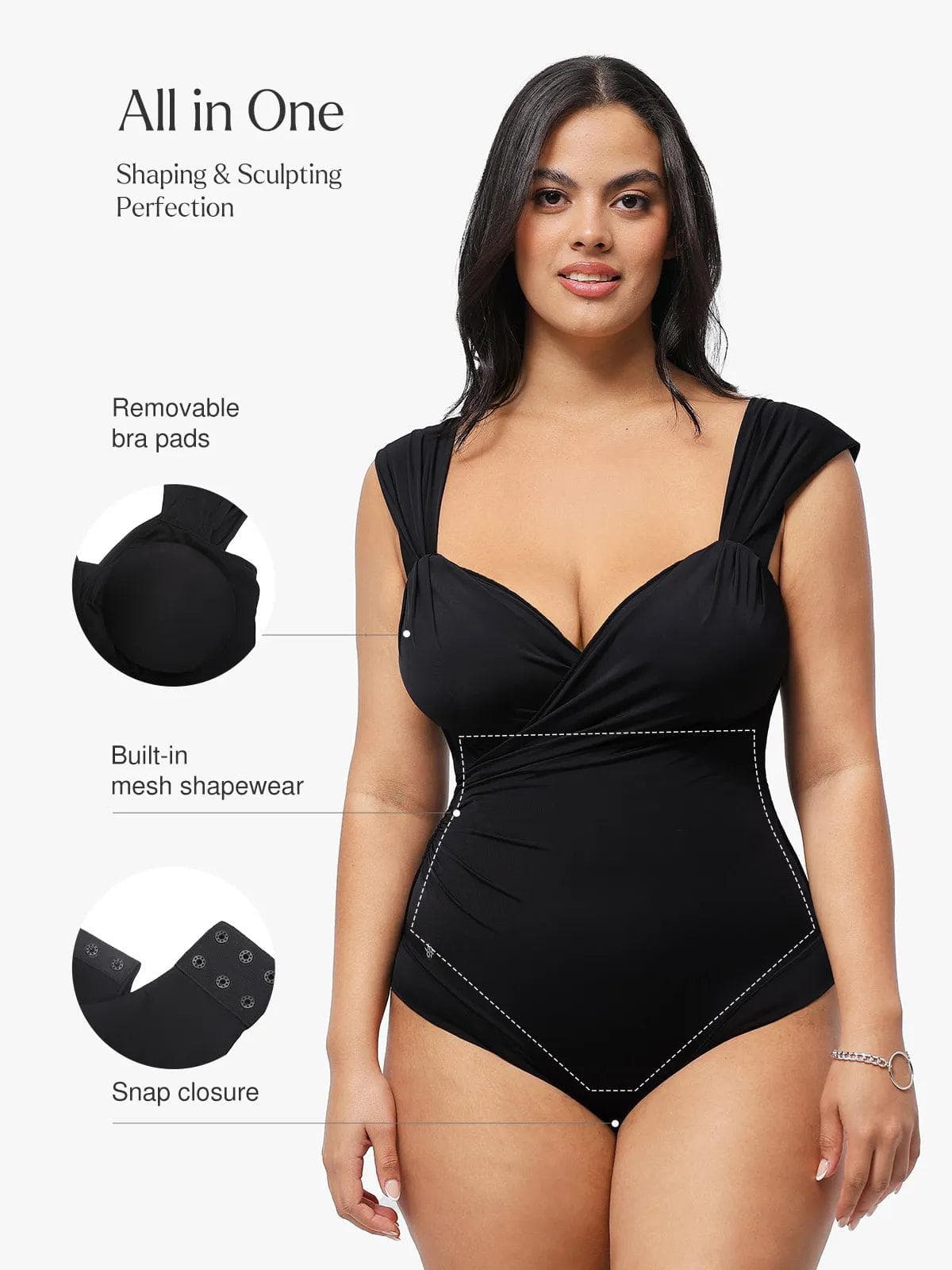 Shapewear Cap Sleeve Bodysuit Lace Fishtail Coverup Skirt Set - Image 20