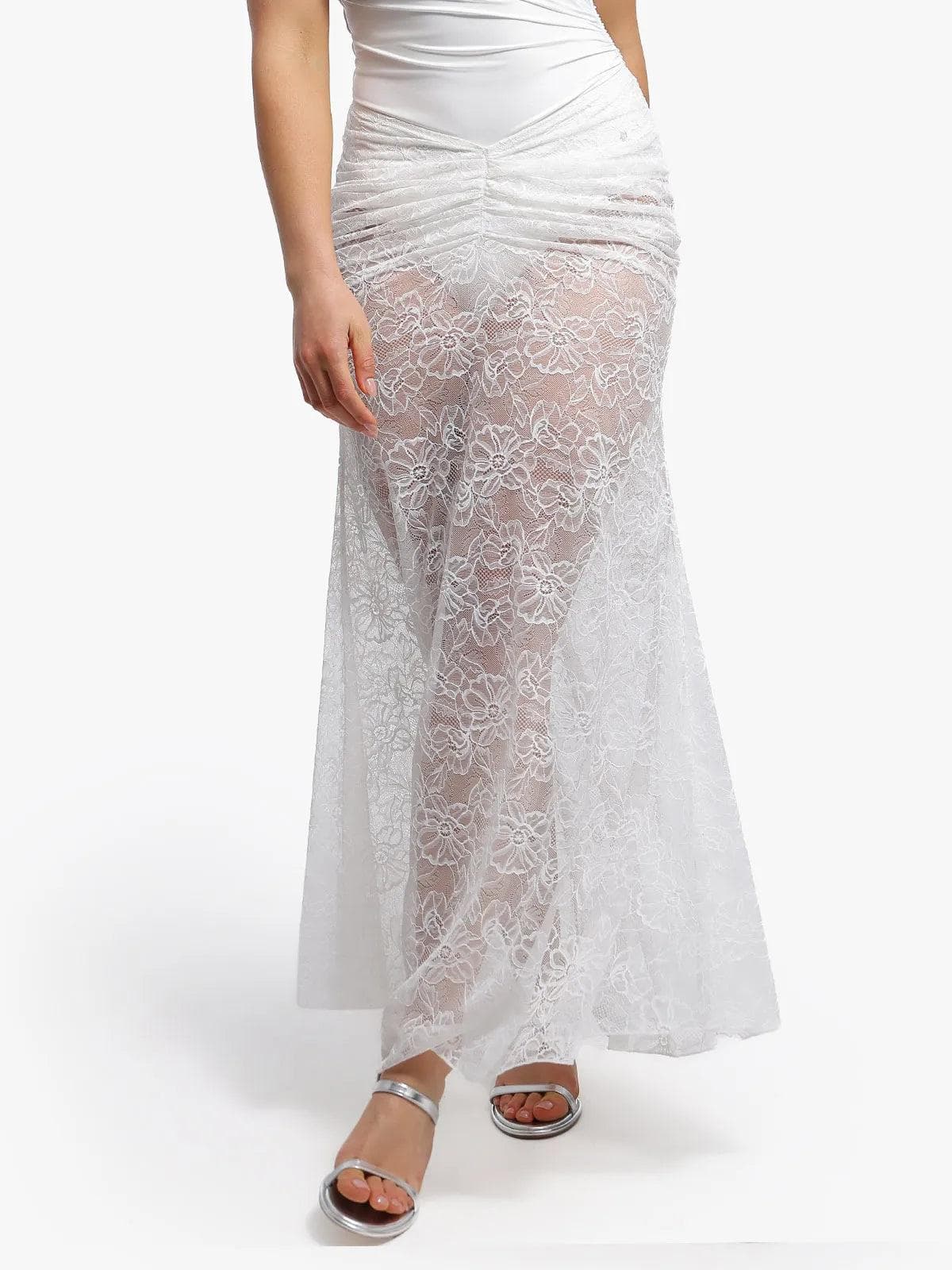 Shapewear Cap Sleeve Bodysuit Lace Fishtail Coverup Skirt Set - Image 31