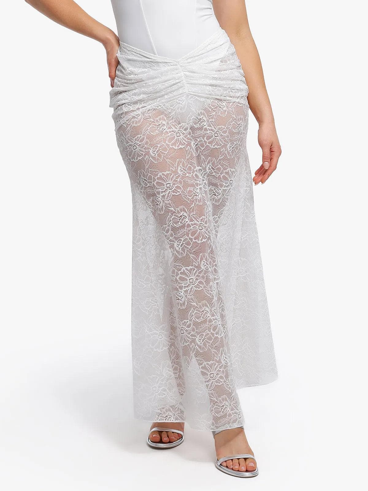 Shapewear Cap Sleeve Bodysuit Lace Fishtail Coverup Skirt Set - Image 34
