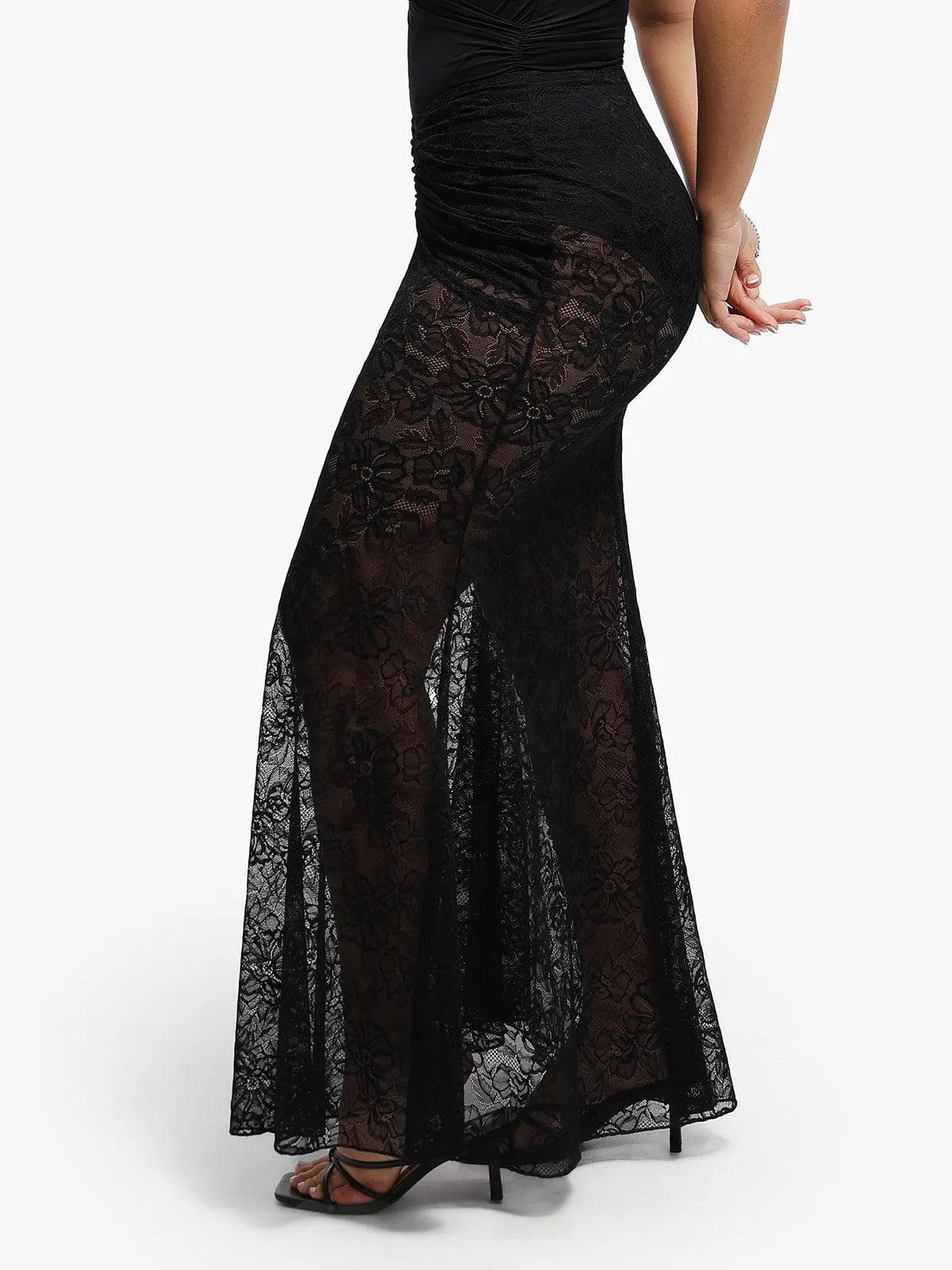 Shapewear Cap Sleeve Bodysuit Lace Fishtail Coverup Skirt Set - Image 37