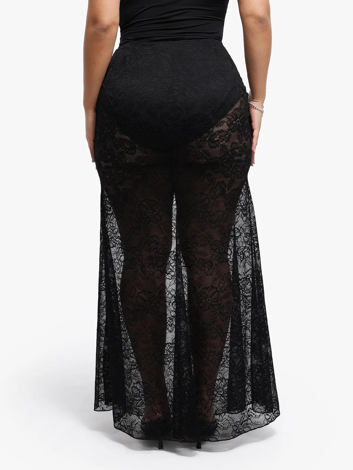Shapewear Cap Sleeve Bodysuit Lace Fishtail Coverup Skirt Set - Image 38