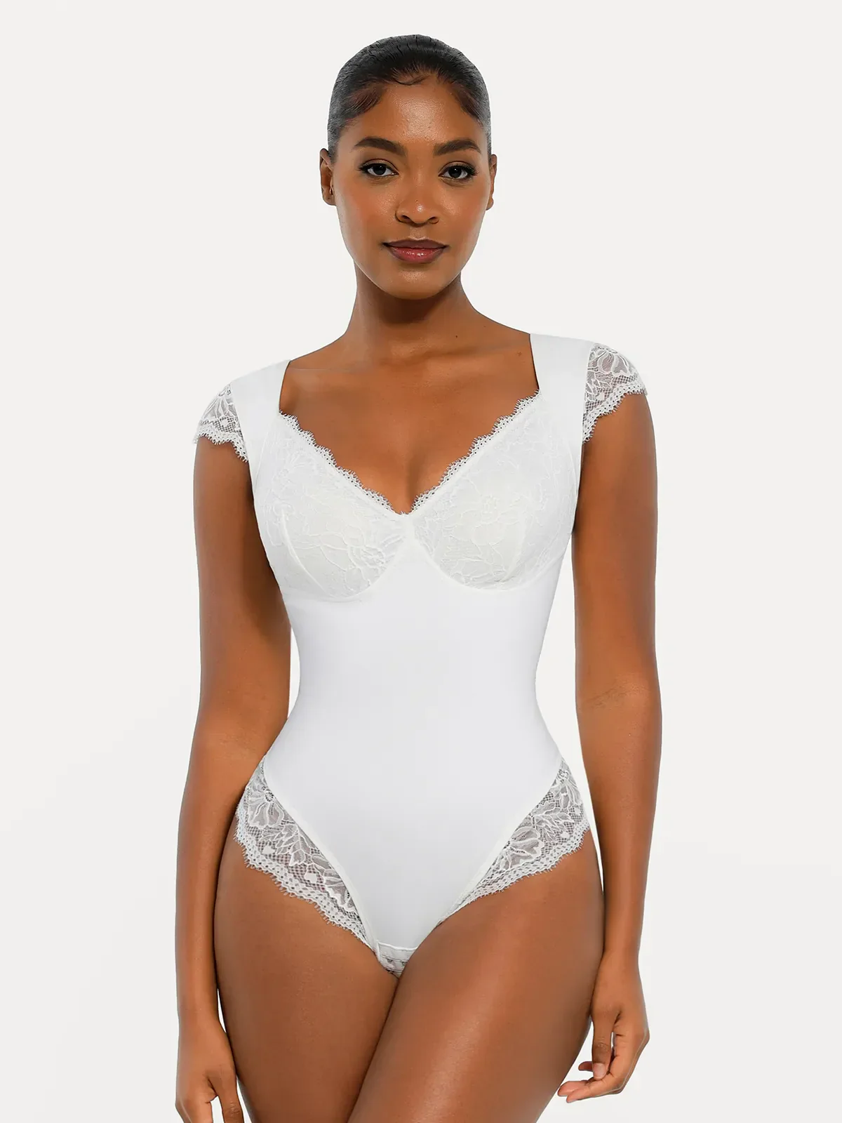 Shapewear Cap Sleeve Slimming Lace Cup Bodysuit - Image 10